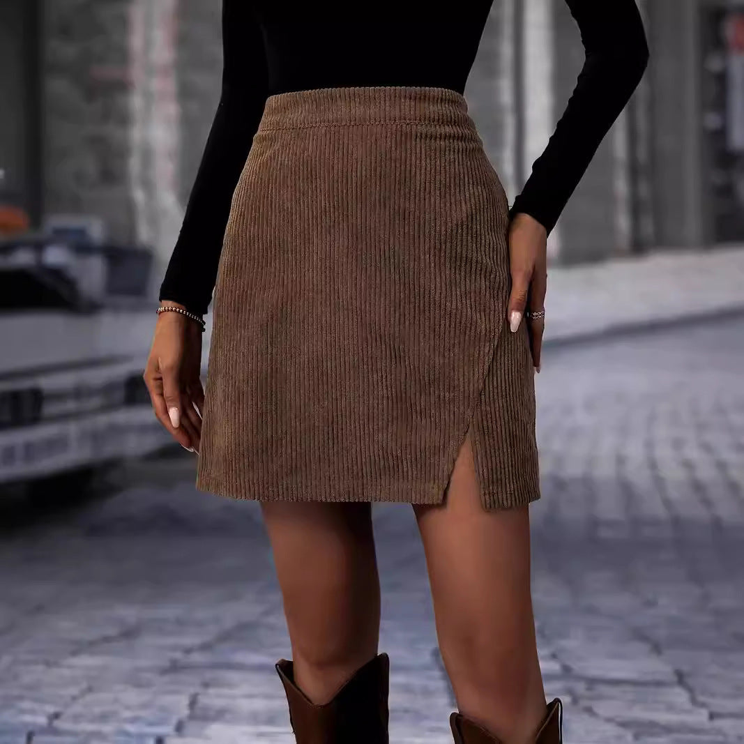 Fashion Split Ribbed Corduroy Skirt