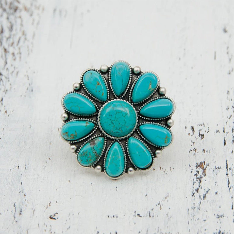 Turquoise Alloy Flower Ring