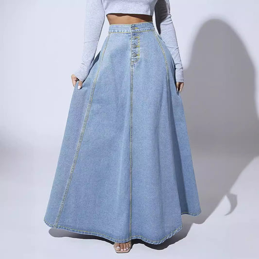 Retro Style Fashionable Single-breasted Denim Skirt