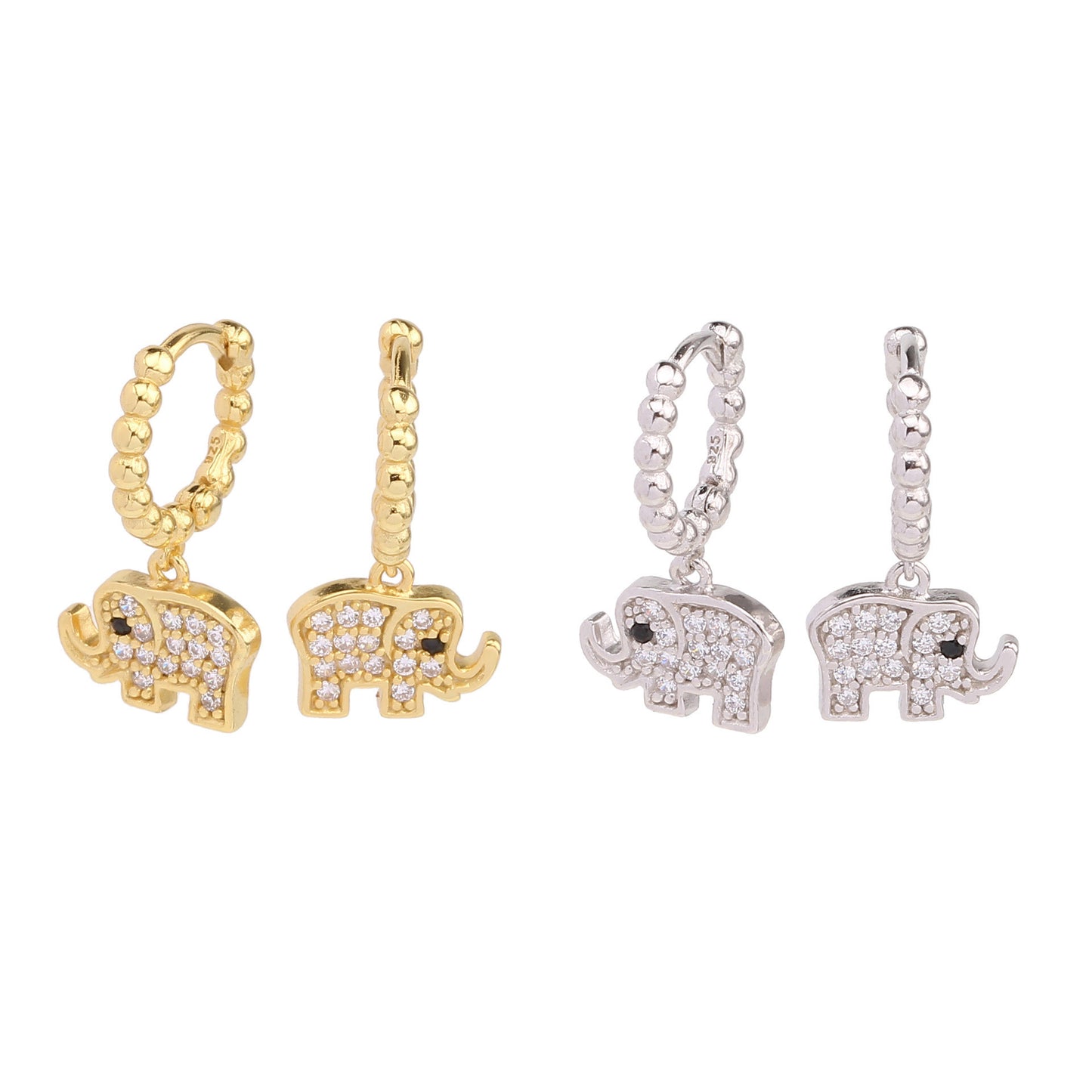 EARRINGS - Sterling Silver Personality Elephant Inlaid Stone