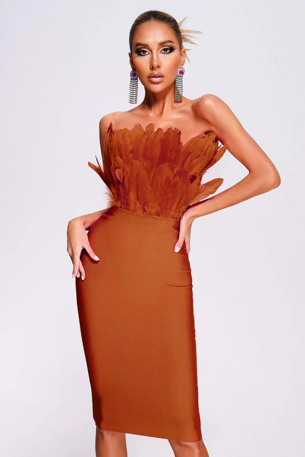 ISLA - Tube Top Feather Bandage Dress