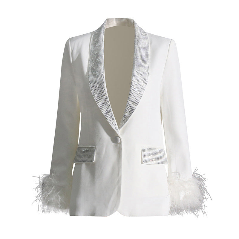 Feather Rhinestone Elegant Blazer