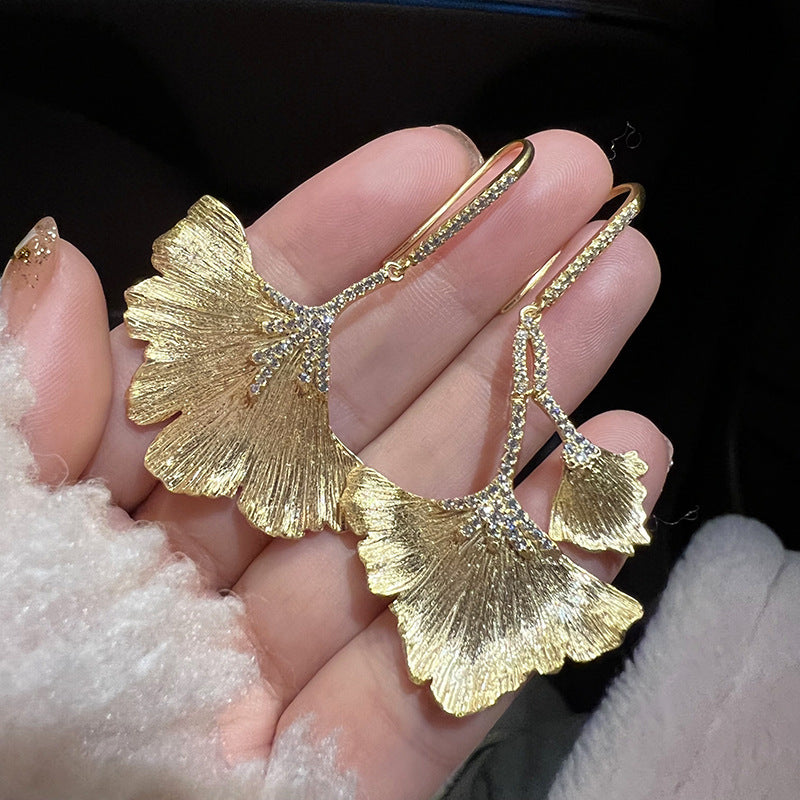 EARRINGS - Hyperbolic Personality Asymmetrical Gold Ginkgo