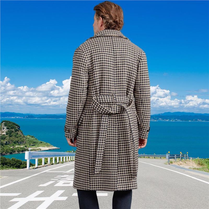 Classic Mid-length Woolen Coat Houndstooth Quilted