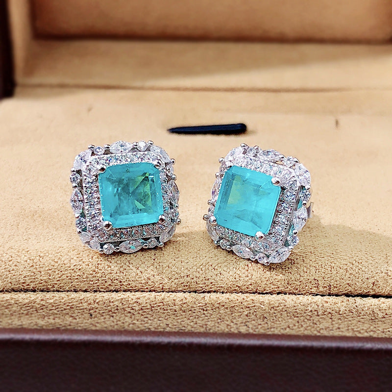 EARRINGS -  Simulation Emerald Inlaid With Diamond Earrings
