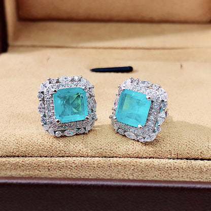 EARRINGS -  Simulation Emerald Inlaid With Diamond Earrings