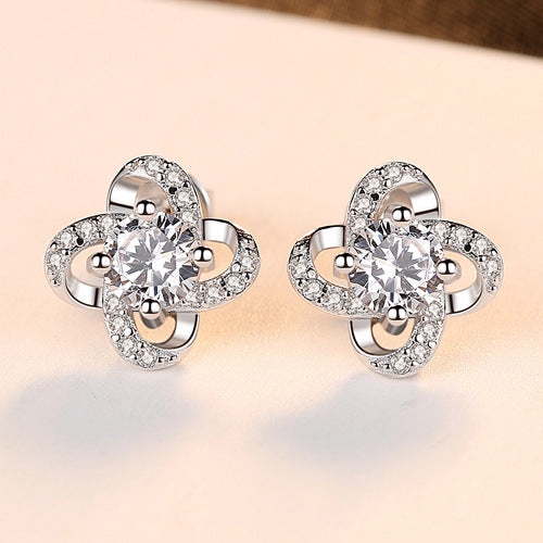 EARRINGS - S925 Sterling Silver Stud Zircon Four-leaf Clover