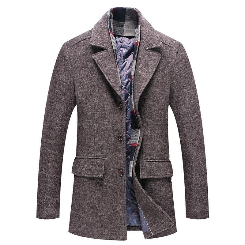 British Fall Winter Woolen Coat Fashion Polo Collar Cotton Scarf