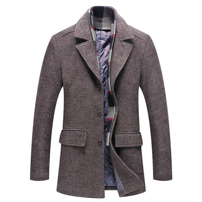 British Fall Winter Woolen Coat Fashion Polo Collar Cotton Scarf
