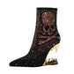 Rhinestone Tiger Tooth Skull Booties - Black & Gold, Black & Silver