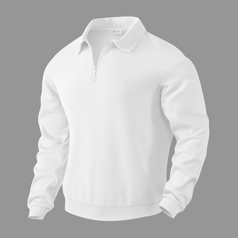 Lapel Jacquard Half-zipper Sweatshirt Solid Color Long-sleeved