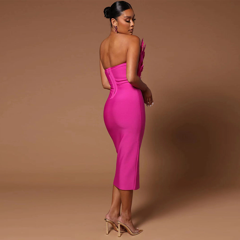 ISLA - Tube Top Feather Bandage Dress