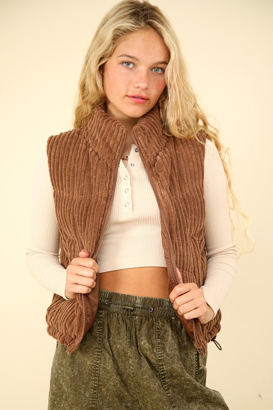 J Zip Up Padded Corduroy Puffer Vest