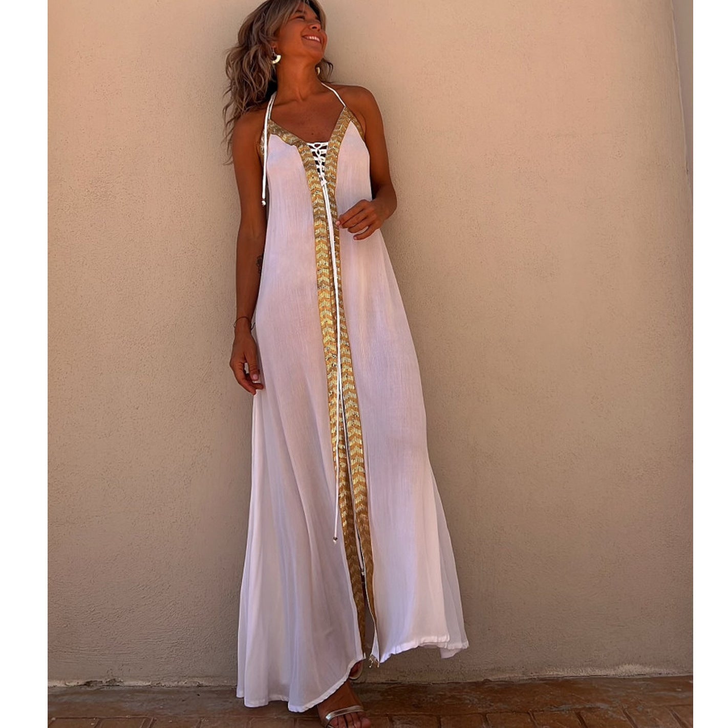 SPARTHA  - Lace-up Halter Neck Dress