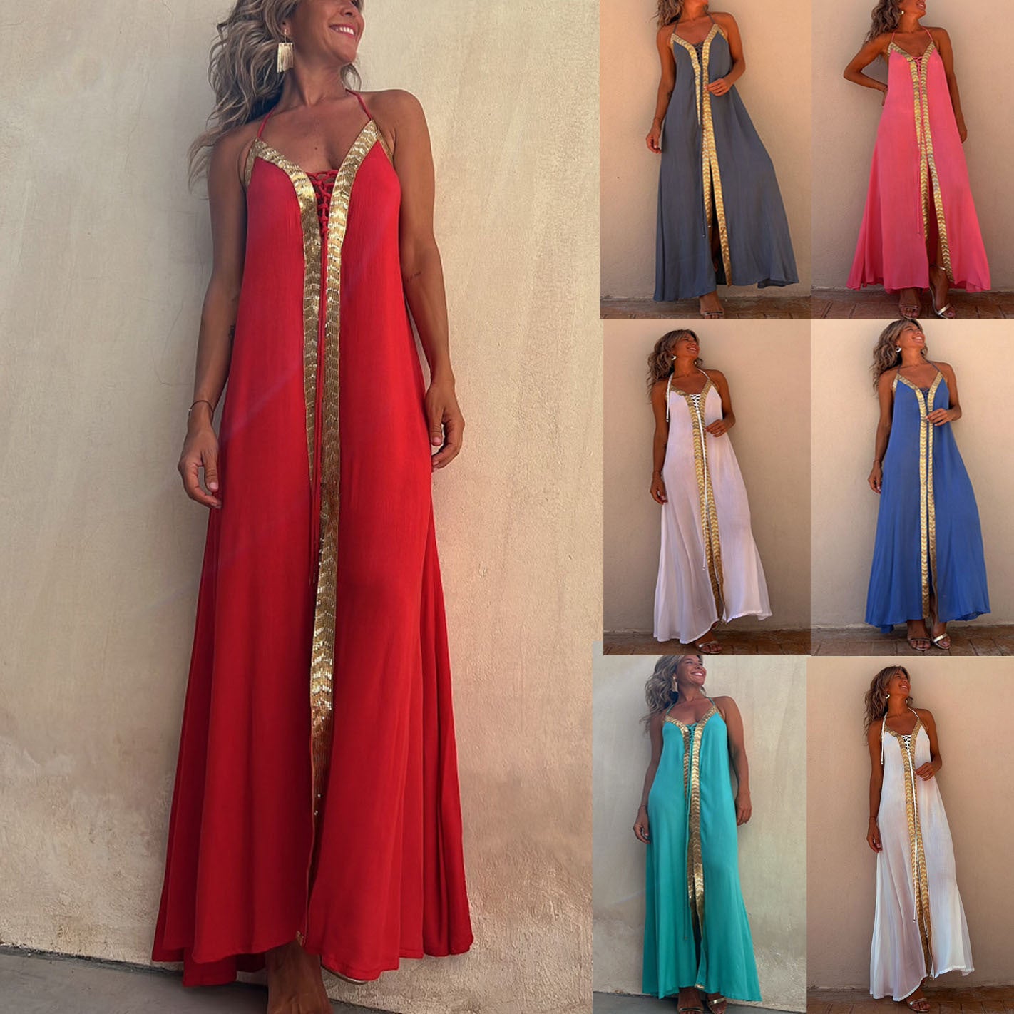 SPARTHA  - Lace-up Halter Neck Dress