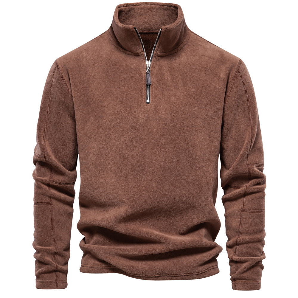 Stand-collar Zippered Sweatshirt With Fleece