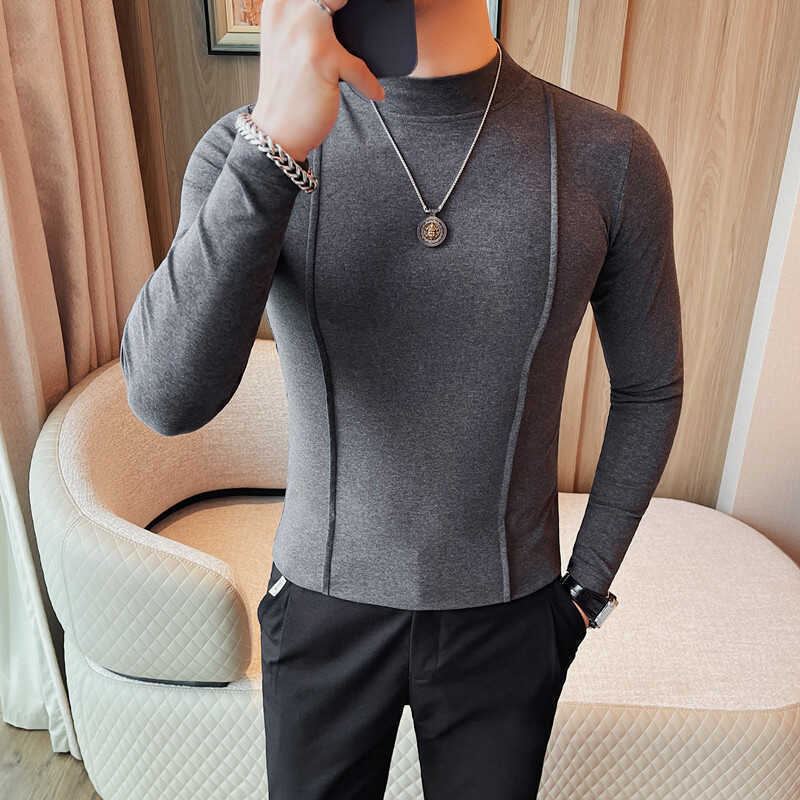 Solid Color Line Long Sleeve T-shirt Round Neck