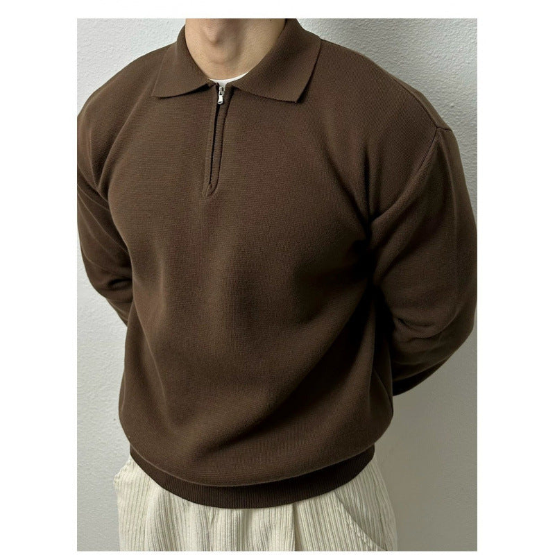 Fashionable Lapel Half Long-sleeve Zipper Sweatshirt