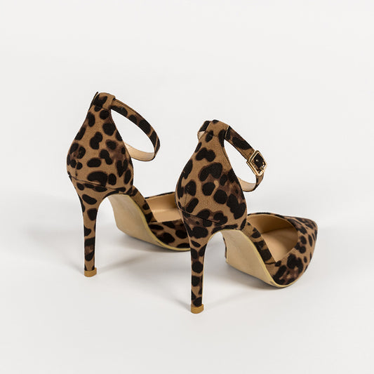 European Hollowed With Pointed Toe Stiletto Leopard Print