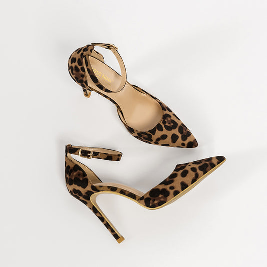 European Hollowed With Pointed Toe Stiletto Leopard Print