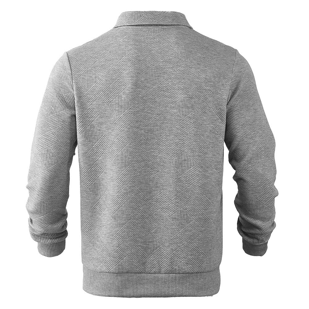 Lapel Jacquard Half-zipper Sweatshirt Solid Color Long-sleeved