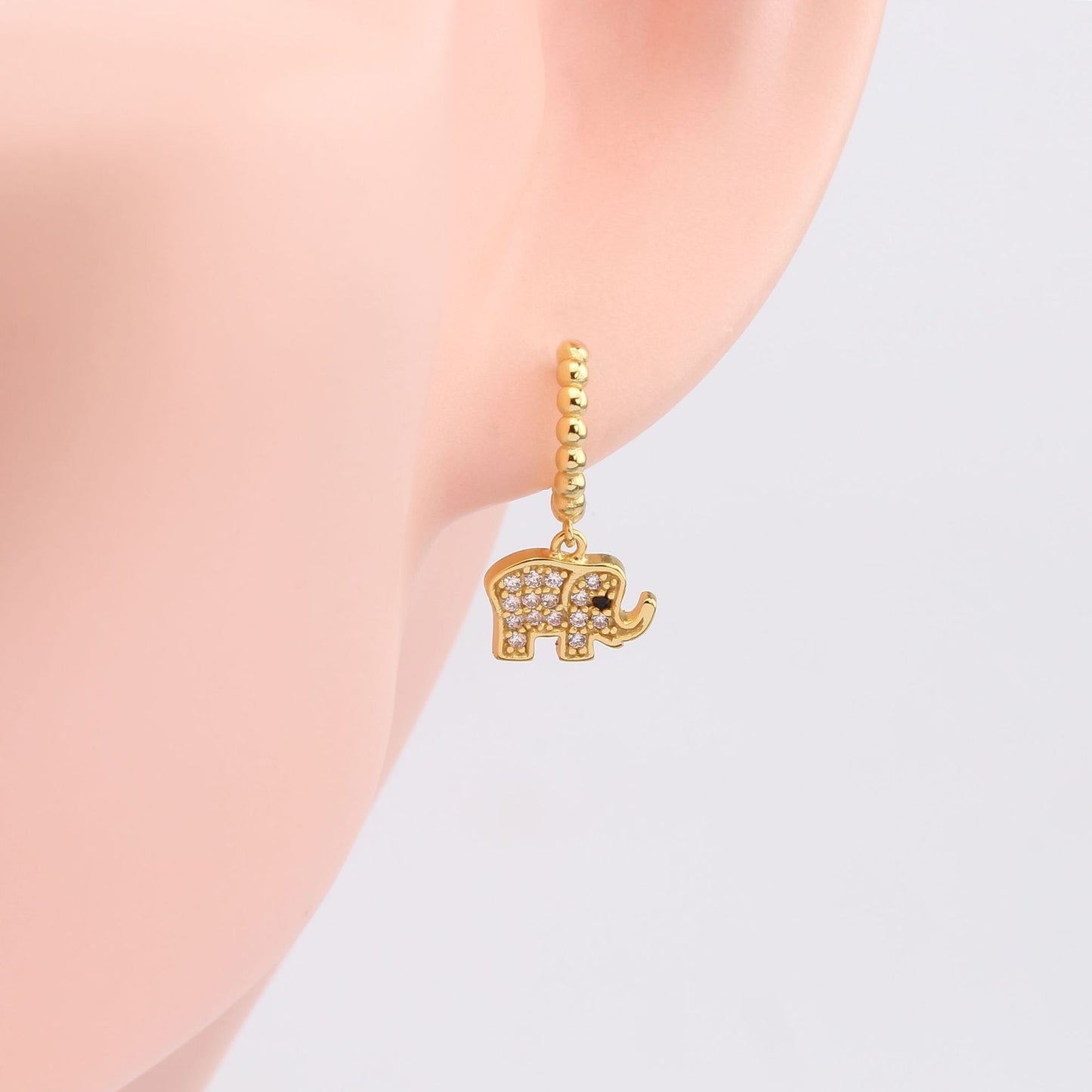 EARRINGS - Sterling Silver Personality Elephant Inlaid Stone