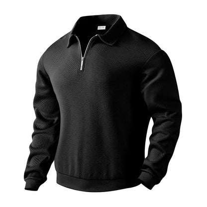 Lapel Jacquard Half-zipper Sweatshirt Solid Color Long-sleeved
