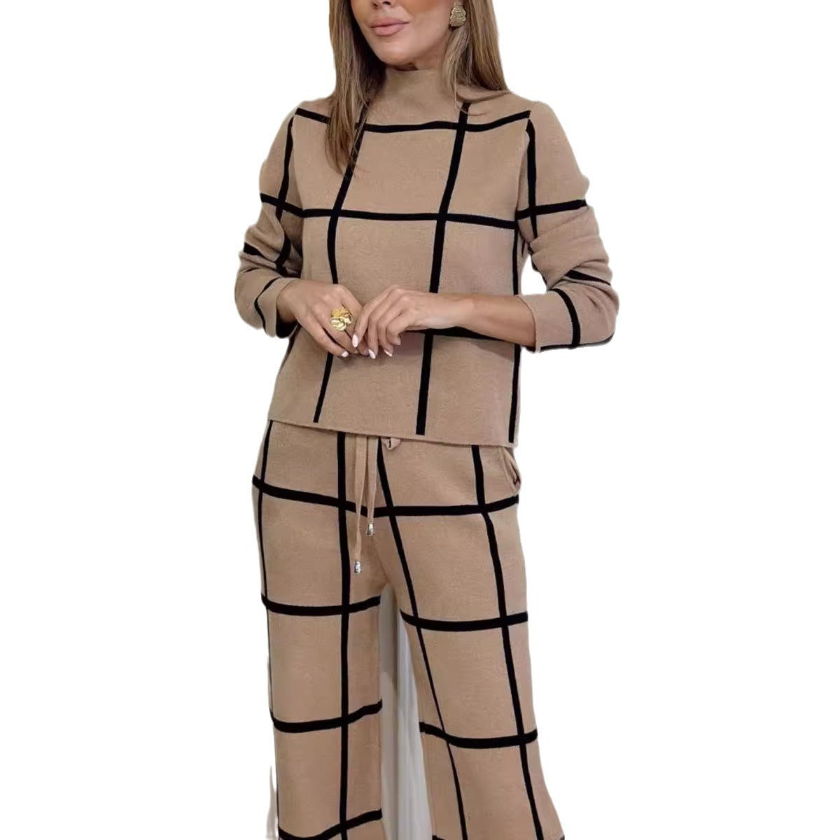 Turtleneck Printed Checks Set