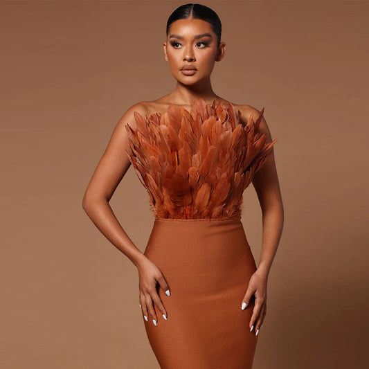 ISLA - Tube Top Feather Bandage Dress