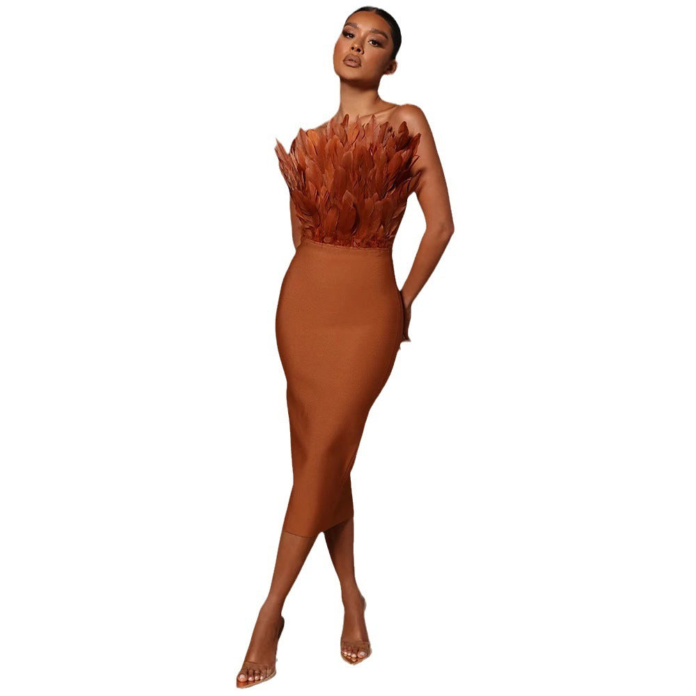 ISLA - Tube Top Feather Bandage Dress
