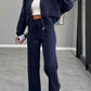 Collar Zip Up Outerwear Set