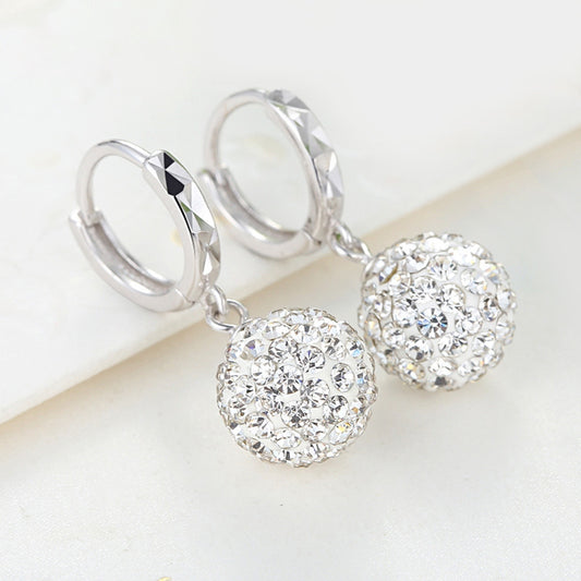 EARRINGS - S975 Silver Rhinestone White Crystal
