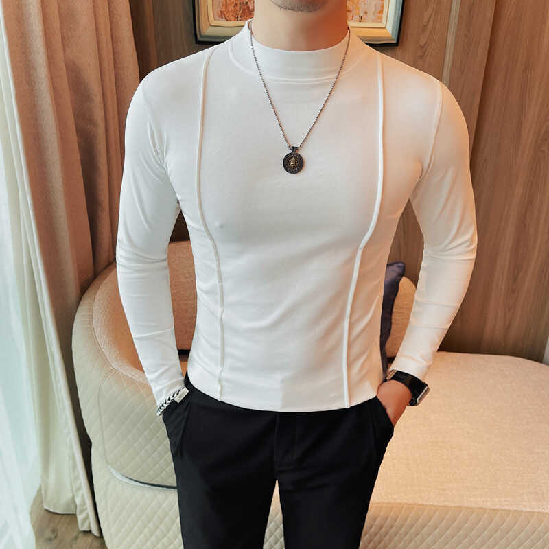 Solid Color Line Long Sleeve T-shirt Round Neck