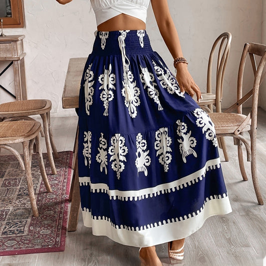 Positano Style Printed Waist Smocking Skirt