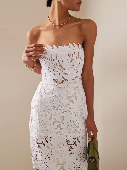 KYLE - Strapless Leaf Bandage Dress