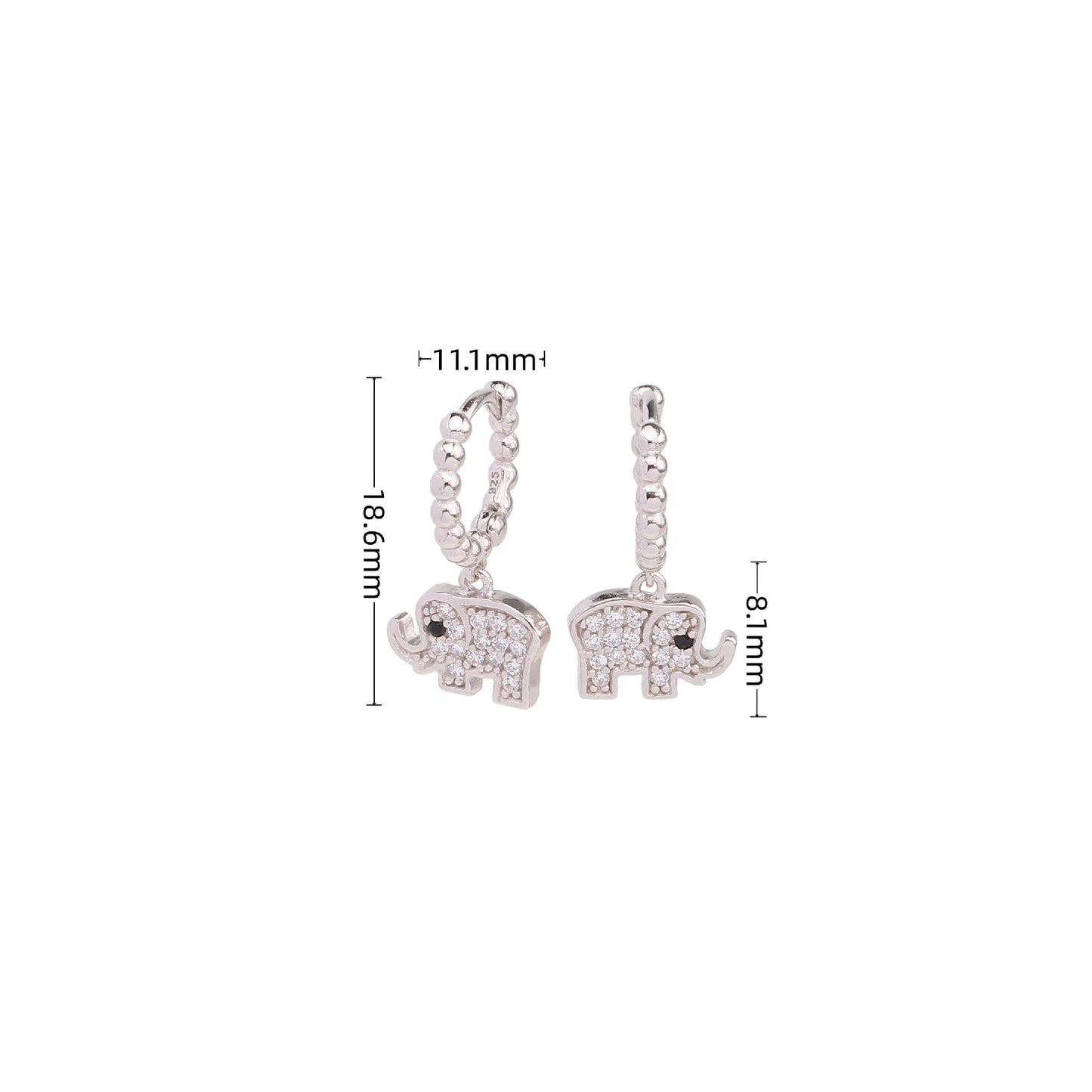 EARRINGS - Sterling Silver Personality Elephant Inlaid Stone