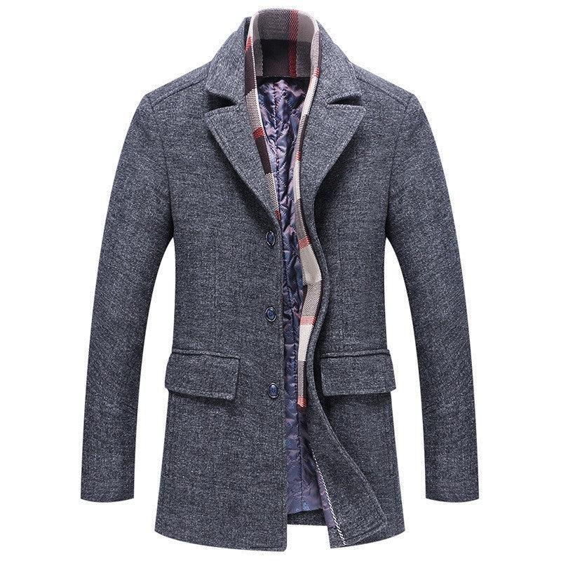 British Fall Winter Woolen Coat Fashion Polo Collar Cotton Scarf