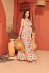 Peach Floral Long Dress Cover-up