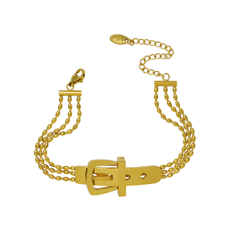 BRACELET - Stainless Steel Belt Shape Strap Charm Gold Bangle