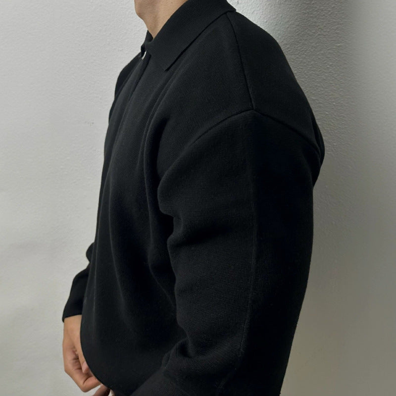 Fashionable Lapel Half Long-sleeve Zipper Sweatshirt