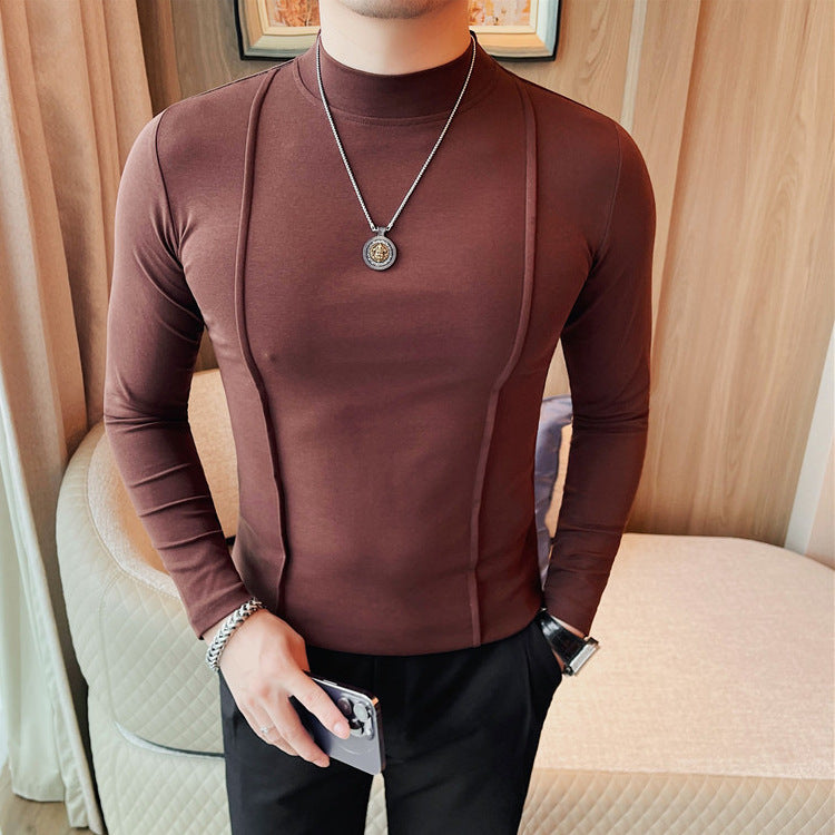Solid Color Line Long Sleeve T-shirt Round Neck