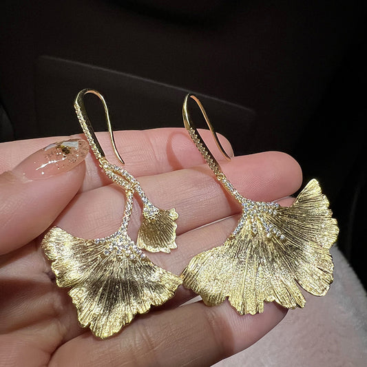 EARRINGS - Hyperbolic Personality Asymmetrical Gold Ginkgo
