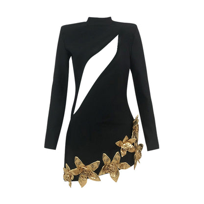 GRAZZIE  - Mesh Splicing Flowers Bandage Mini Dress