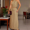Halter Vest Top High Waist Bottom Slit Set