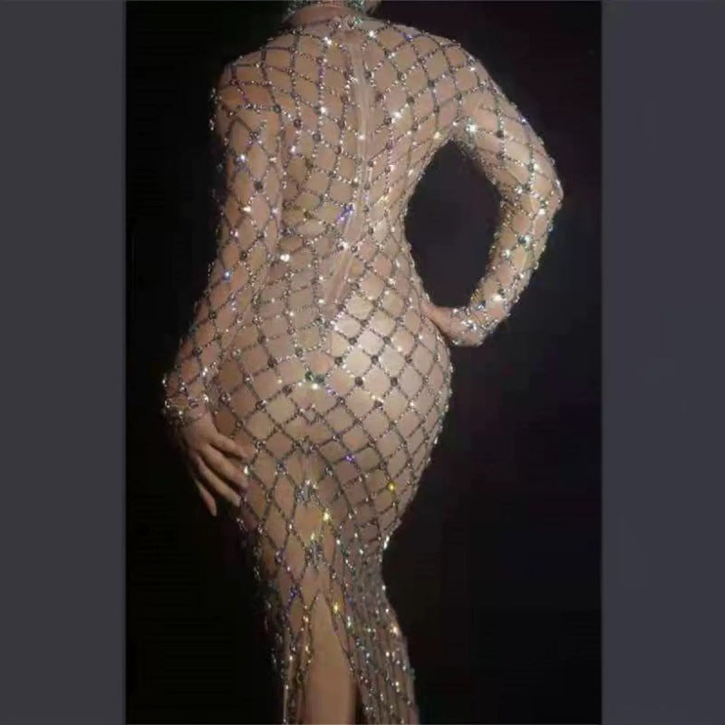 SELENA -  Crystals Hollow Out See-through Cinched Bodycon Long Dress