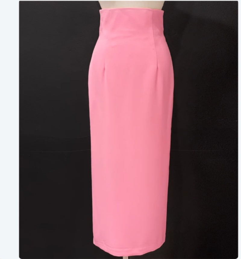 Classic Solid Color Casual High Waist Hip Hugging Long Skirt