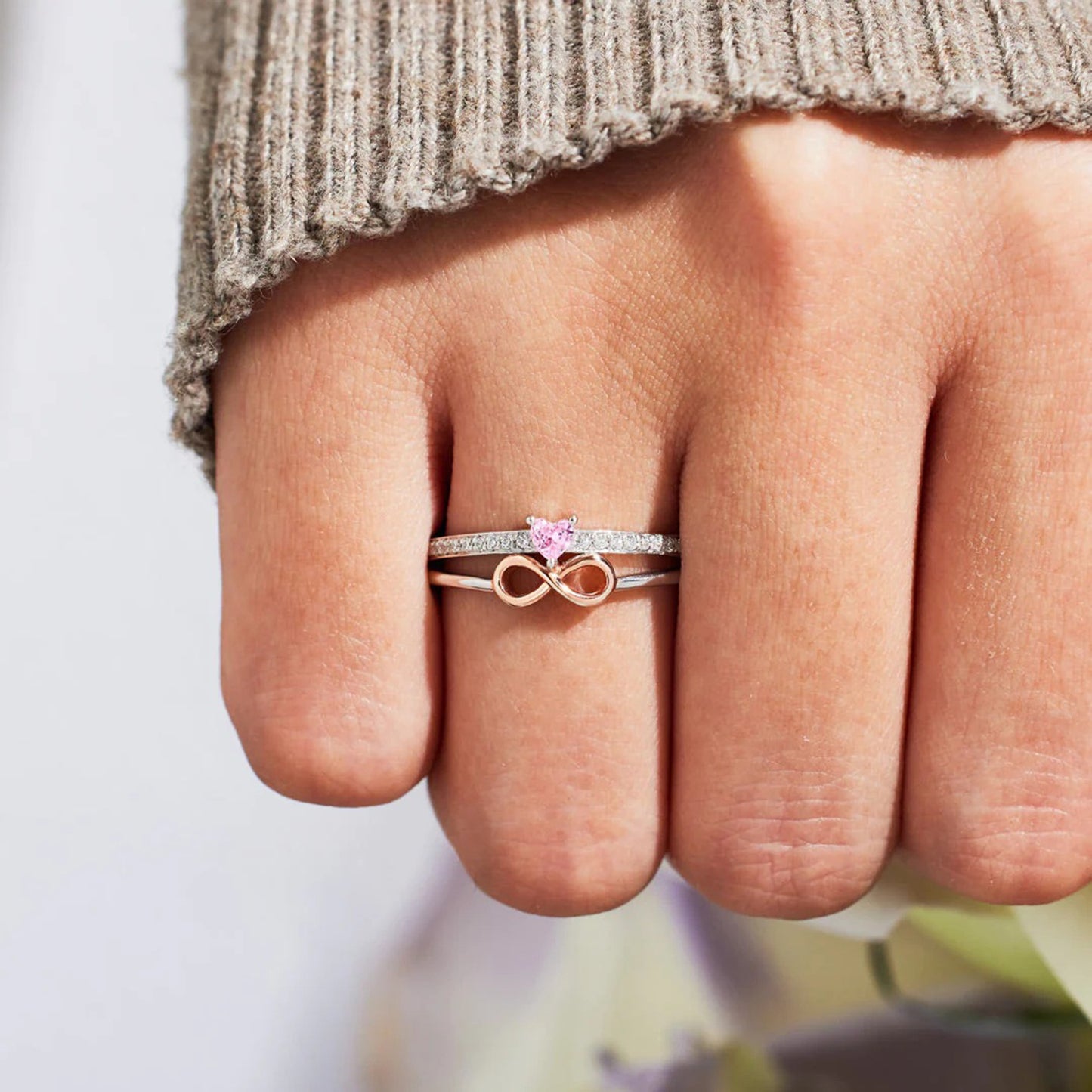 Heart Zircon Double-Layered Ring