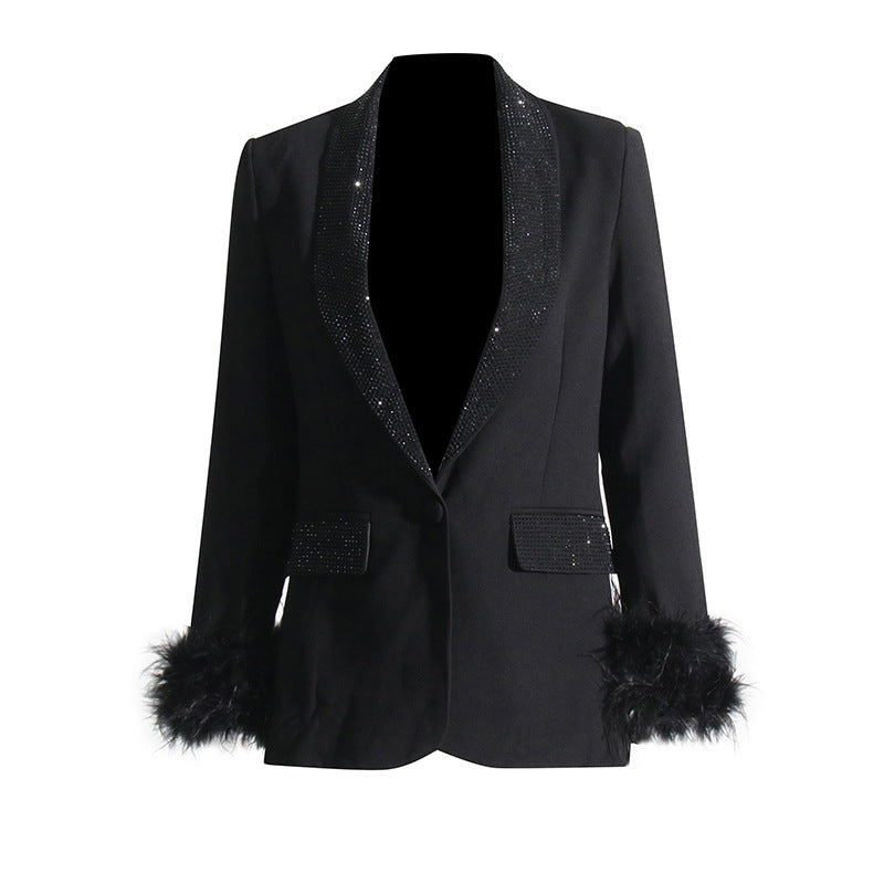 Feather Rhinestone Elegant Blazer