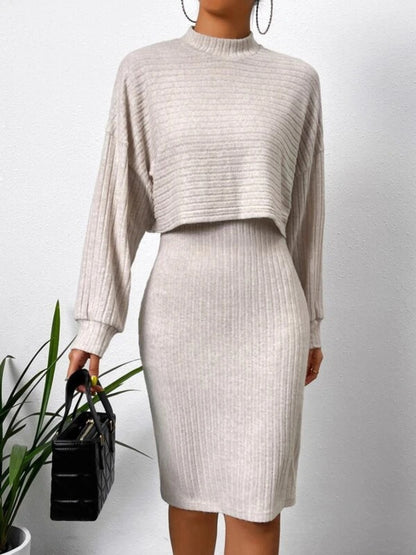 Mock Neck Top and Wide Strap Dress Set