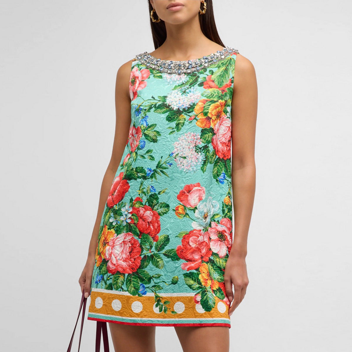 OLGA - Floral Printed Beaded Dress